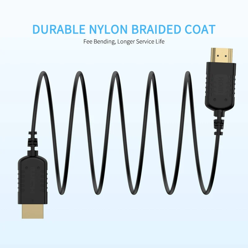 FEELWORLD Ultradünnes 4K-HDMI-zu-HDMI-Kabel 3 Fuß, 2.5 mm schlankes HDMI 2.0-Kabel, unterstützt High Speed ​​4K@60Hz 2160p 1080p 18 Gbit/s 3D HDR für Kamera, Camcorder, Monitor, Gimbal