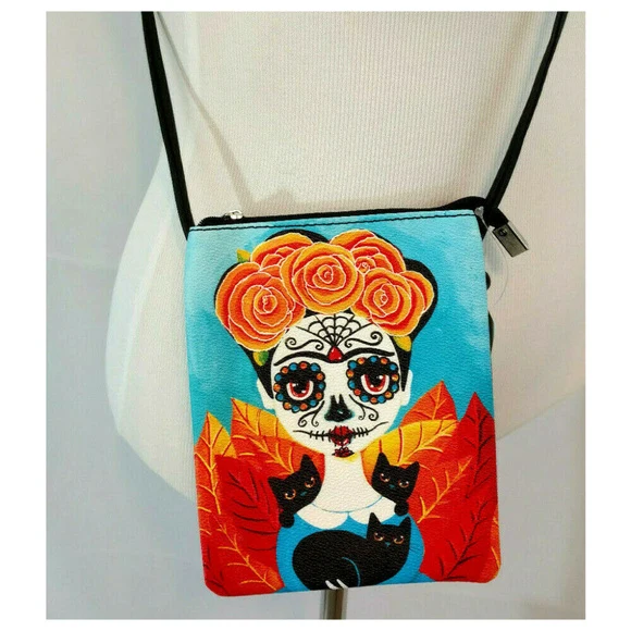 Frida Sugar Skull Crossbody Handbag Purse