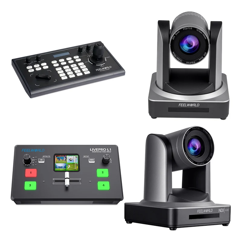 FEELWORLD KBC10 PTZ Controller und Livepro L1 V1 Video Switcher und POE20X PTZ Kamera und NDI20X PTZ Kamera Bundle Set