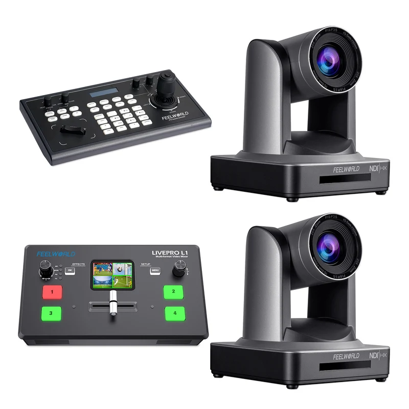 FEELWORLD KBC10 PTZ Controller und Livepro L1 V1 Video Switcher und 2 NDI20X PTZ Kamera Bundle Set