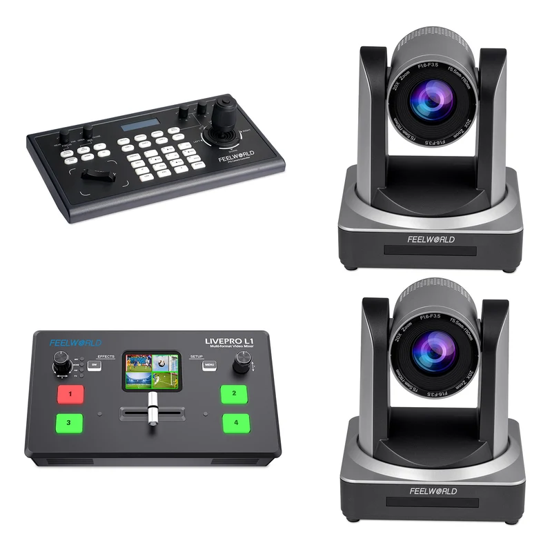 FEELWORLD KBC10 PTZ Controller und Livepro L1 V1 Video Switcher und 2 POE20X PTZ Kamera Bundle Set