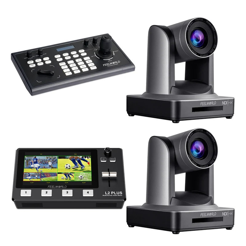 FEELWORLD KBC10 PTZ Controller und L2 Plus Video Switcher und 2 NDI20X PTZ Kamera Bundle Set