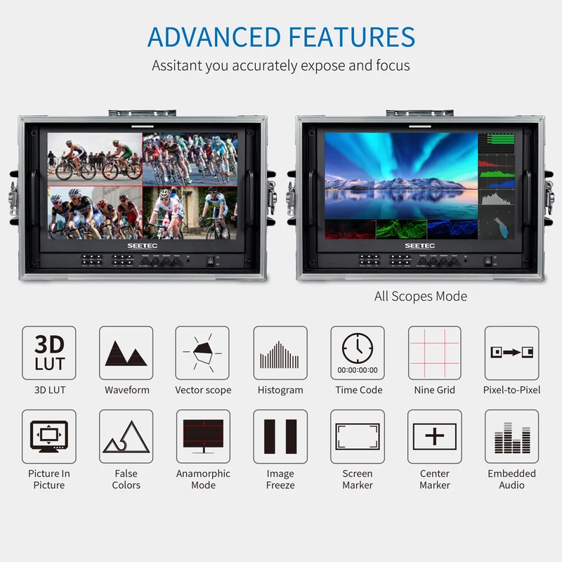 SEETEC ATEM156S-CO 15.6 Zoll 1920x1080 Carry On Director Monitor LUT Waveform HDMI 4 SDI In Out