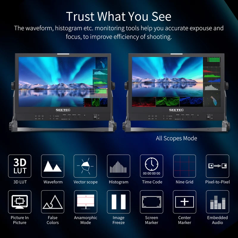 SEETEC ATEM156S 15.6 Zoll 1920x1080 Production Broadcast Monitor LUT Waveform HDMI 4 SDI In Out