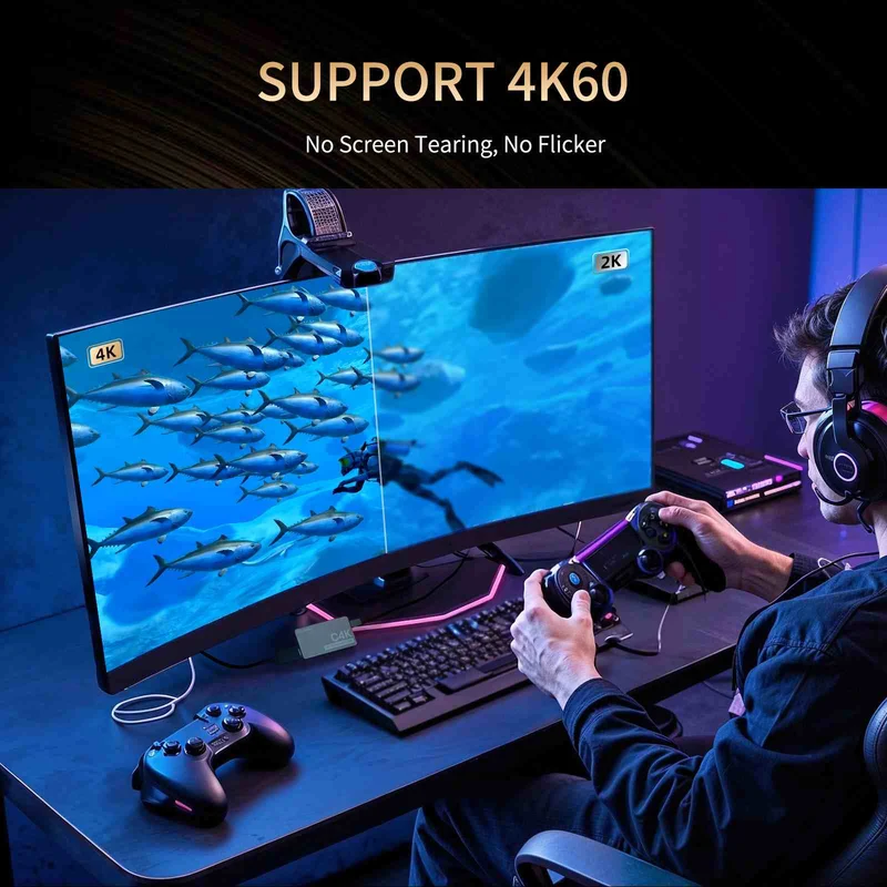 FEEWORLD C4K-Videoaufnahme, 4K HDMI 60 Hz, Ein- und Ausgang, USB-C, Plug and Play, für Streaming, Gaming, Videokonferenzen
