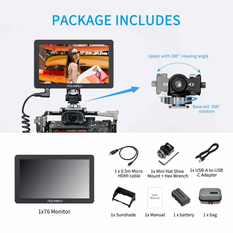 FEELWORLD T6 6-Zoll 450nit Kamera Feldvideomonitor Aluminiumgehäuse 4K HDMI 1920x1080 IPS
