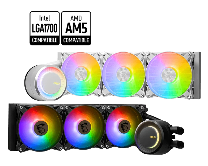 MSI CB MAG CORELIQUID E360 WHITE – 360 mm AIO-Wasserkühler mit 3×120 mm ARGB-Lüftern
