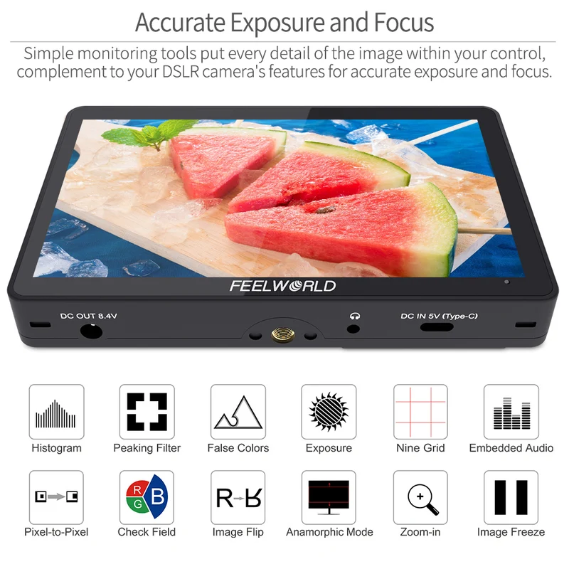 FEELWORLD F5 PRO V4 6 Zoll 450nit Feld-DSLR-Kameramonitor mit Touchscreen und externem F970-Kit