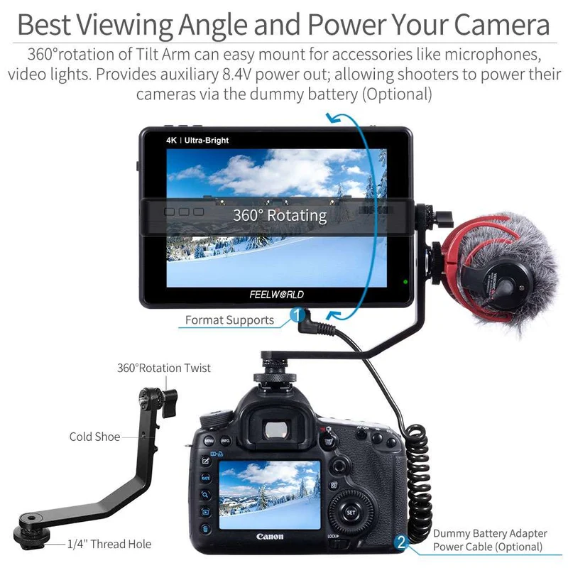 FEELWORLD LUT7 7-Zoll-DSLR-Kameramonitor mit 2200 Nits Ultra Bright Field Touchscreen, 4K und HDMI