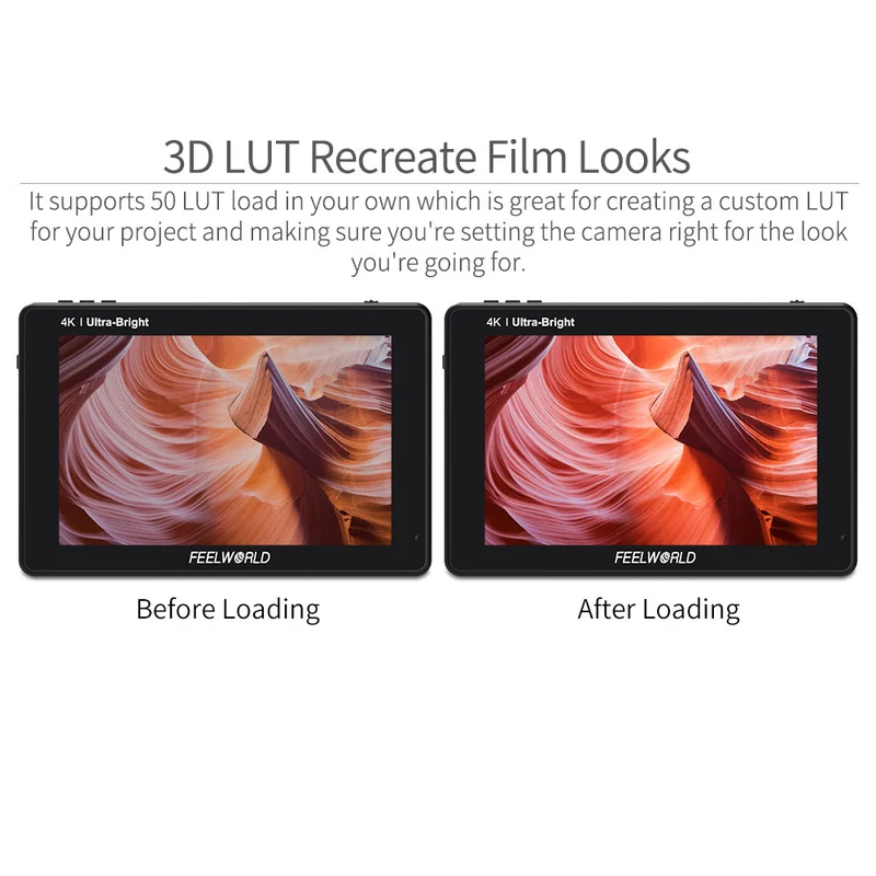 FEELWORLD LUT7S 7-Zoll-DSLR-Kameramonitor mit 2200 Nits Ultra Bright Field, Touchscreen, 3G, SDI, 4K und HDMI