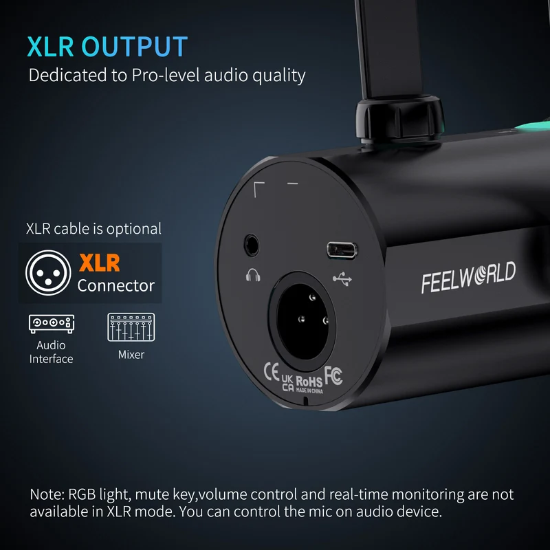 FEELWORLD PM1 XLR USB Dynamisches Mikrofon für Podcasting, Aufnahme, Gaming, Live-Streaming