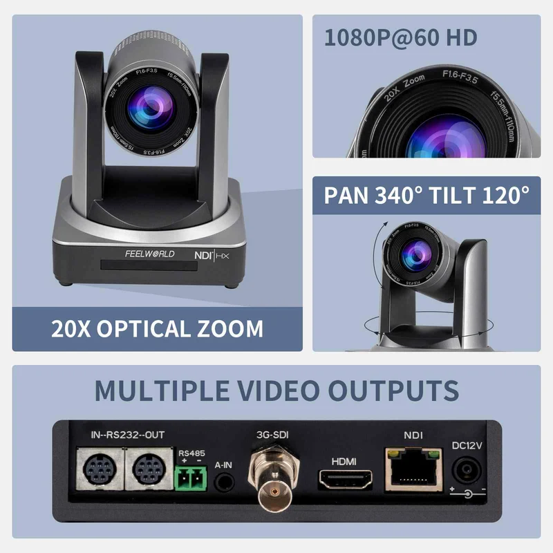 FEELWORLD NDI20X Simultane 3G-SDI HDMI NDI IP Live-Streaming PTZ-Kamera mit 20-facher Zoom-Unterstützung PoE