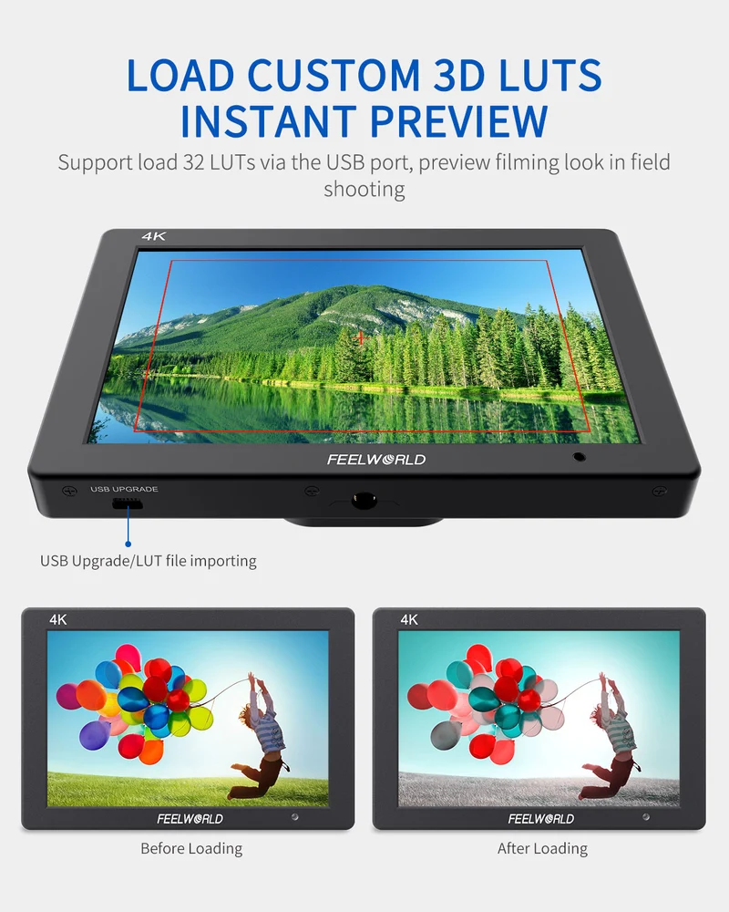 FEELWORLD T7 PLUS 7 Zoll 3D LUT DSLR Kamera Field Monitor mit Waveform 4K HDMI Aluminiumgehäuse