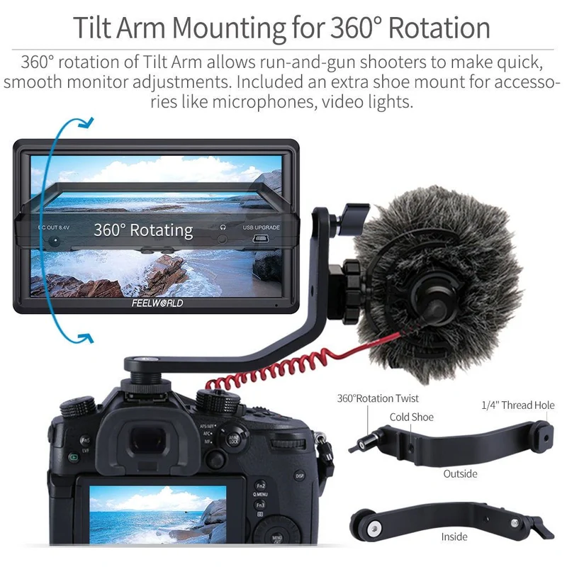 FEELWORLD S55 V3 6 Zoll 450nit DSLR-Kamera-Feldmonitor mit Videounterstützung, IPS-Display, 1920x1152, 4K-Auflösung, HDMI- und DC-Ausgang sowie 3D-LUT
