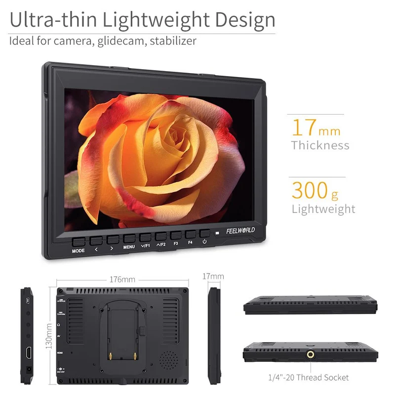 FEELWORLD FW759 7-Zoll-Feldmonitor für DSLR-Kameras, 400 cd/m², HD-Video-Assist, IPS, 1280 x 800, 4K, HDMI