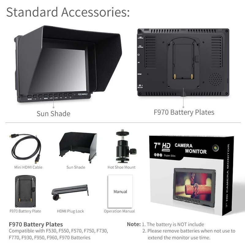 FEELWORLD FW759 7-Zoll-Feldmonitor für DSLR-Kameras, 400 cd/m², HD-Video-Assist, IPS, 1280 x 800, 4K, HDMI