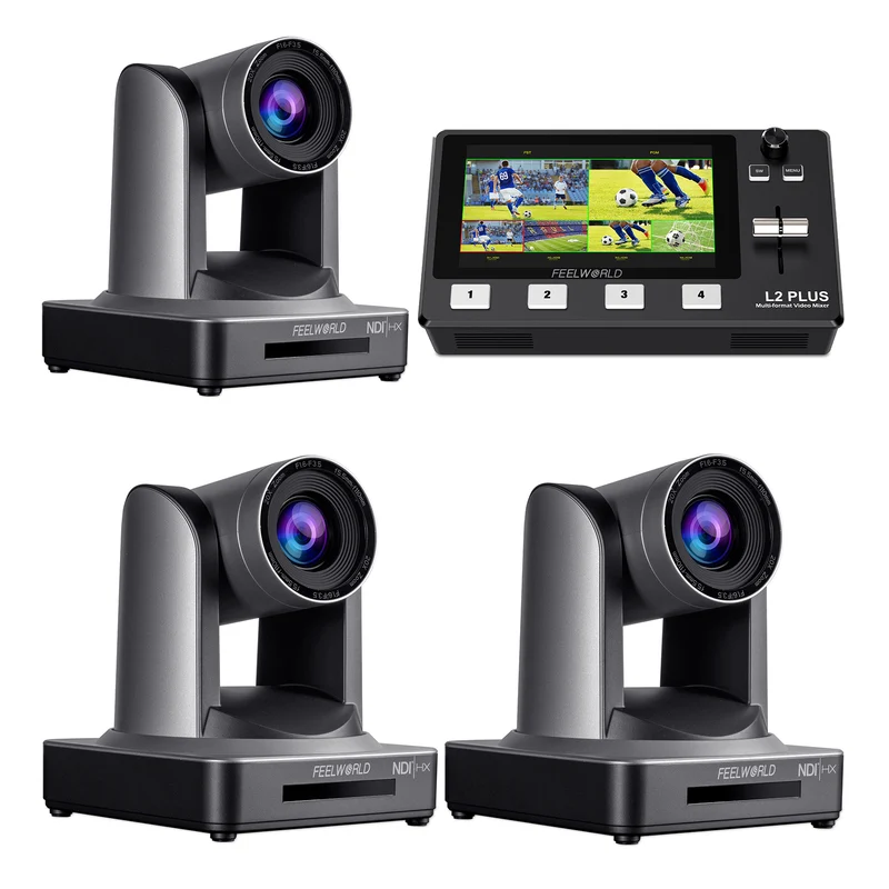 FEELWORLD L2 PLUS Video Swicther und 3 NDI20X PTZ Kamera Bundle Set