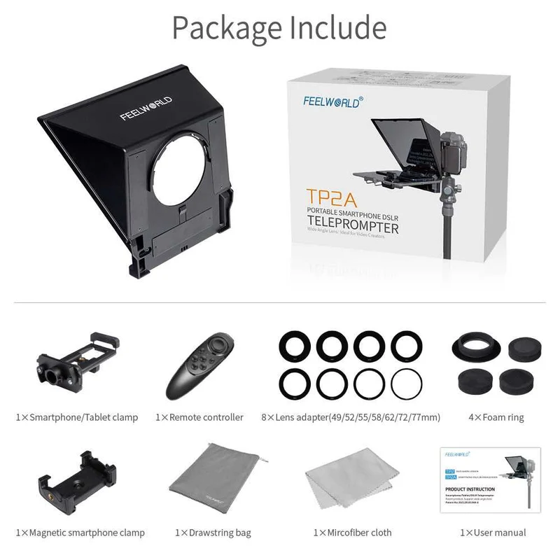 FEELWORLD TP2A Portable 8" Teleprompter unterstützt Tablet-Prompting Smartphone DSLR Shooting