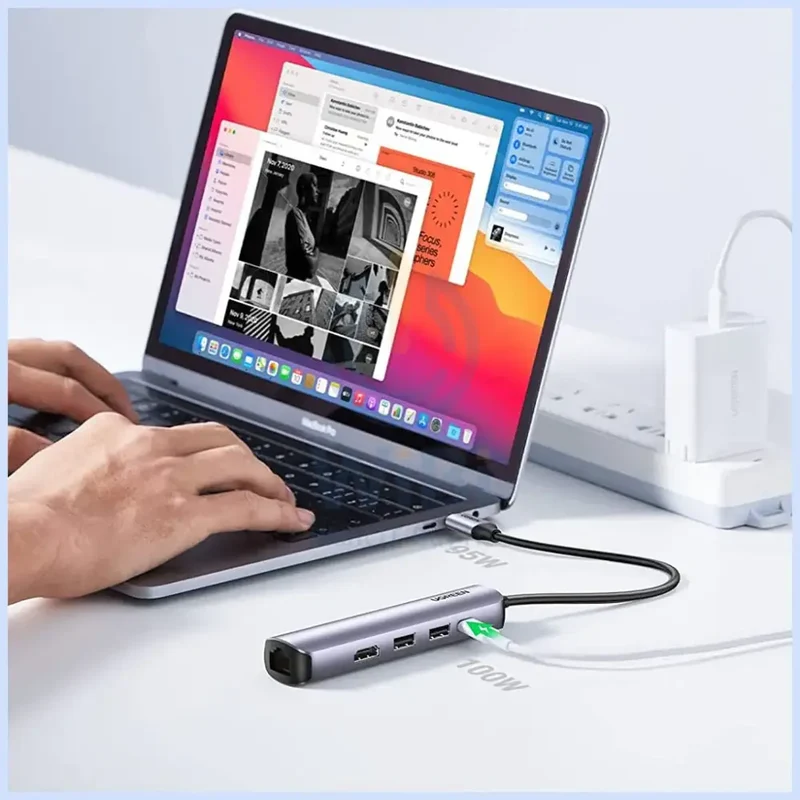 محول يوجرين 10919 يو إس بي-C إلى USB3.0 + HDMI حتى 4K بتردد 60 هرتز + RJ45 + PD (موديل CM418 10919)