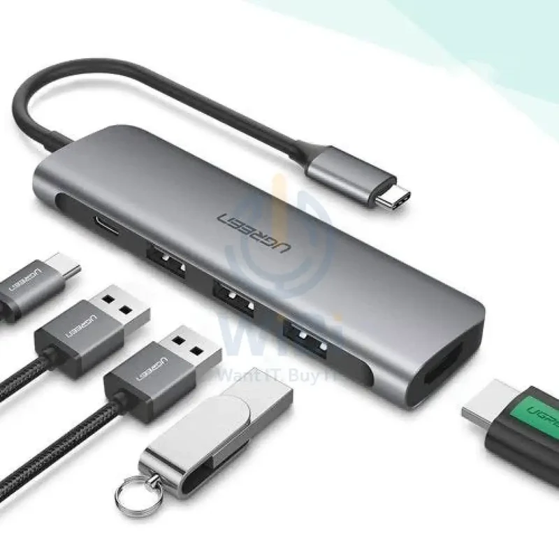 موزع يوجرين يو إس بي-C، 7 في 1، مع HDMI بدقة 4K، توصيل الطاقة بقدرة 100 واط، يو إس بي-C، CM195 15214