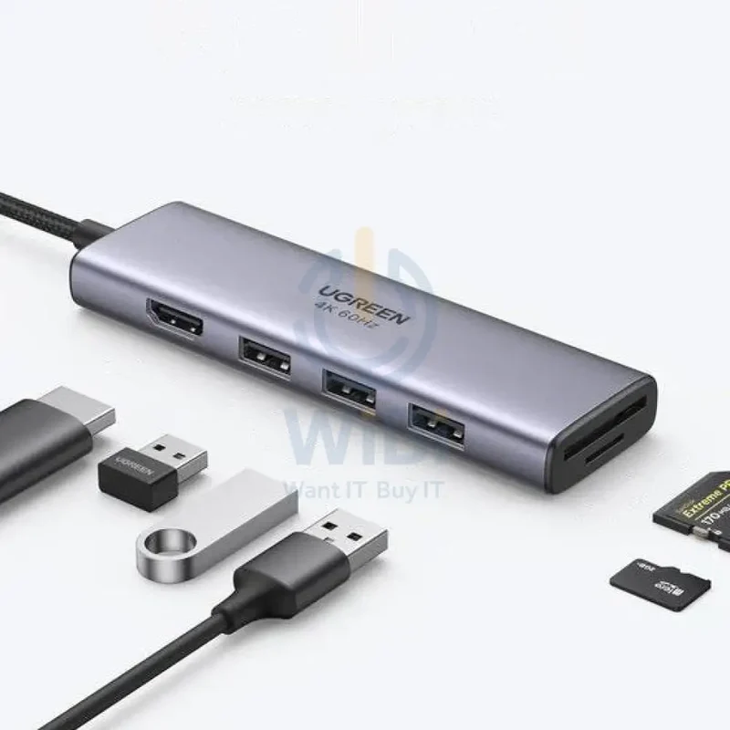 UGreen 6 in 1 Multifunctional USB HUB Type C - 3x USB 3.2 Gen 1 / HDMI 4K 60Hz / SD and TF card Reader Gray (60383 CM511)