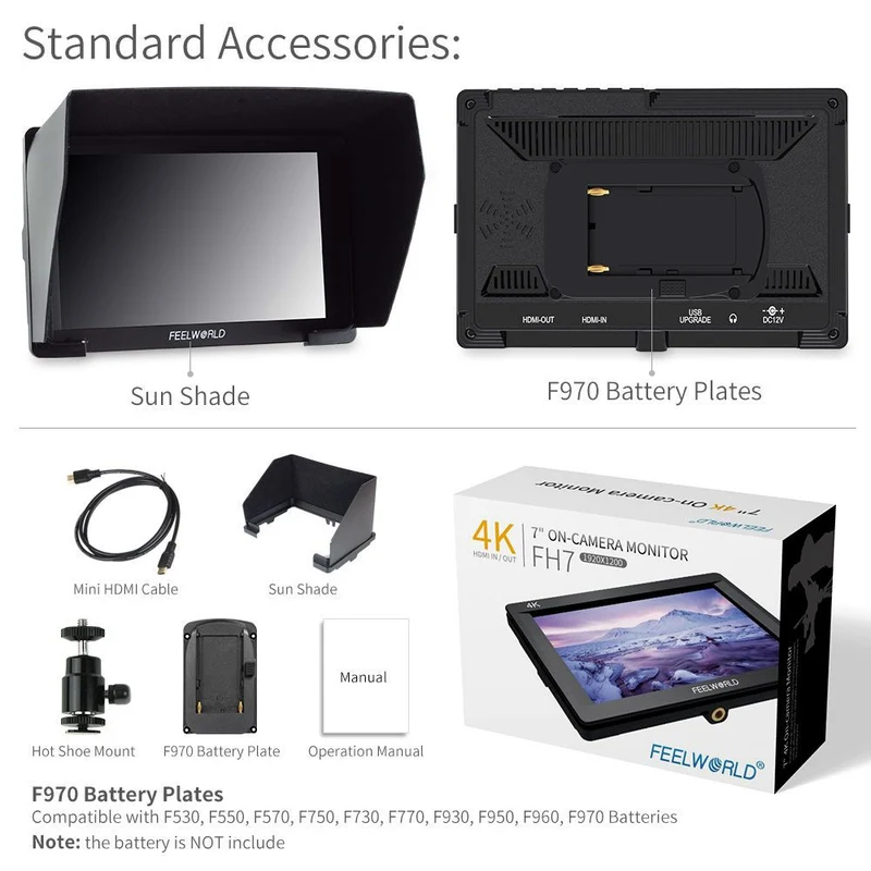 FEELWORLD FH7 7 Zoll Full HD1920x1200 Feldmonitor Peaking Focus Video Assist 4K HDMI-Eingang Ausgang