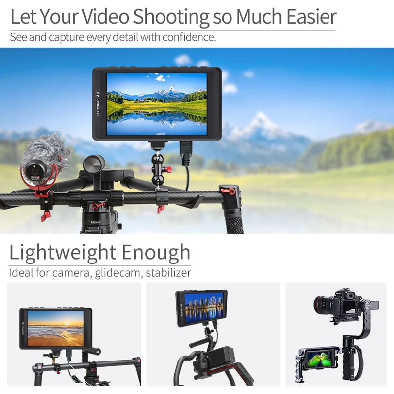 FEELWORLD FW450 4.5 Zoll kleine DSLR-Kamera Field Monitor Full HD 1280x800 mit 4K HDMI In Out