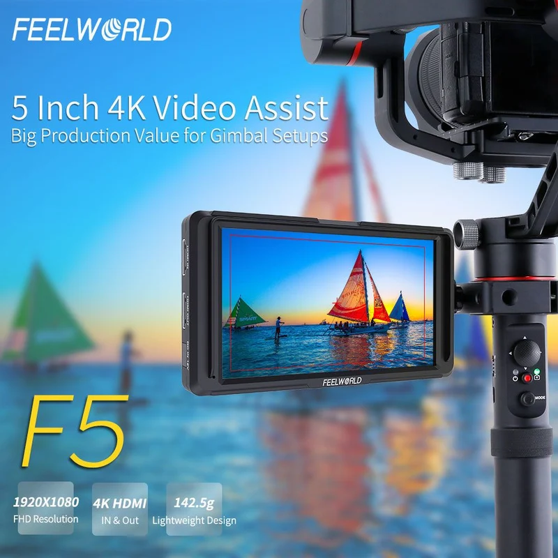 FEELWORLD F5 5 Zoll kleine 4K HDMI DSLR auf Kameramonitor Full HD 1920x1080 Peaking Assist DC Out