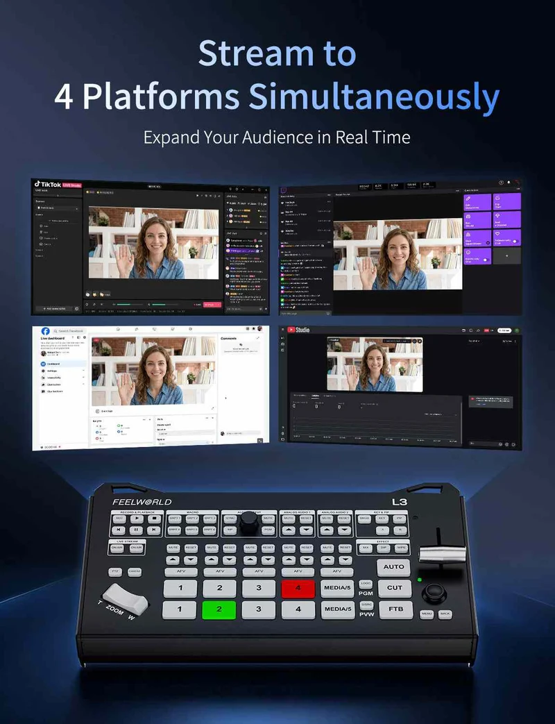 FEELWORLD L3 4 HDMI 1 UVC Eingang Multi-Kamera-Videomischer für Live-Streaming