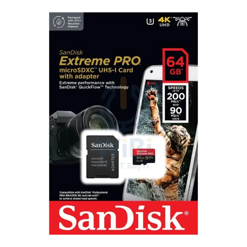 SanDisk Extreme PRO microSDXC UHS-I CARD with Adapter - 64GB / Up to 200 MB/s