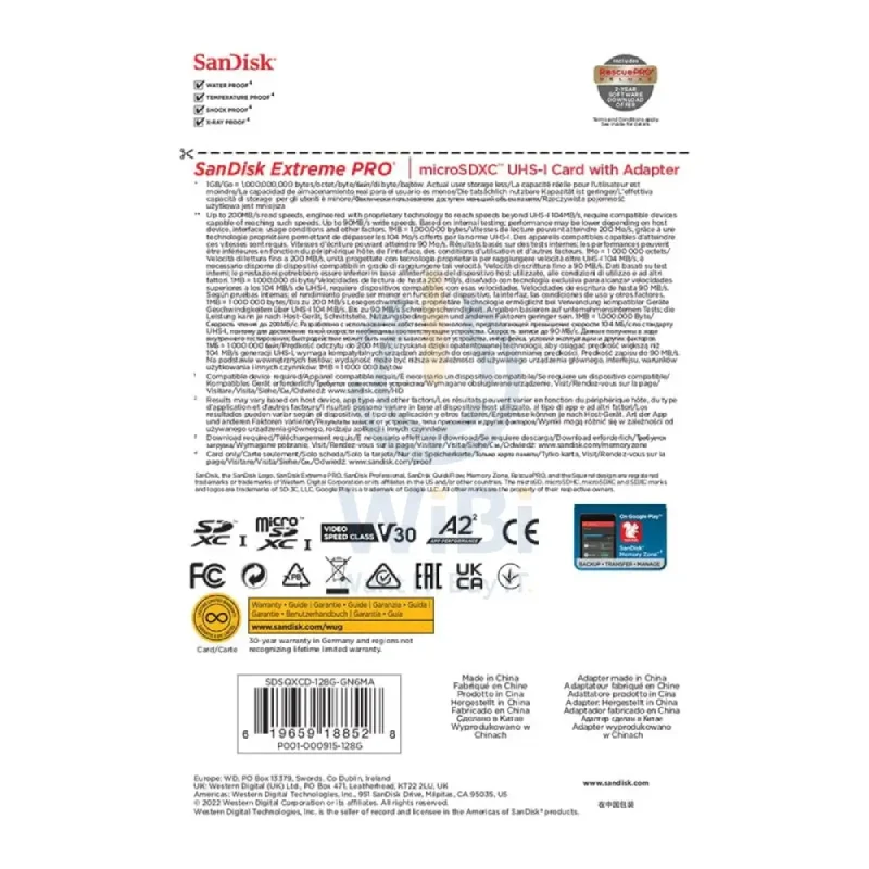 بطاقة ذاكرة سانديسك إكستريم برو microSDXC UHS-I مع محول - سعة 128 جيجابايت / سرعة تصل إلى 200 ميجابايت/ثانية