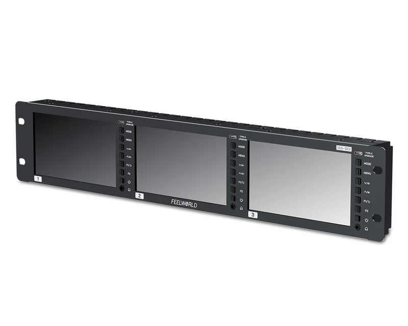 FEELWORLD FRM501G Triple 5.5" 2HE Rackmount-Monitor 12G SDI 4K HDMI 1920x1080 IPS 1000nits Hohe Helligkeit