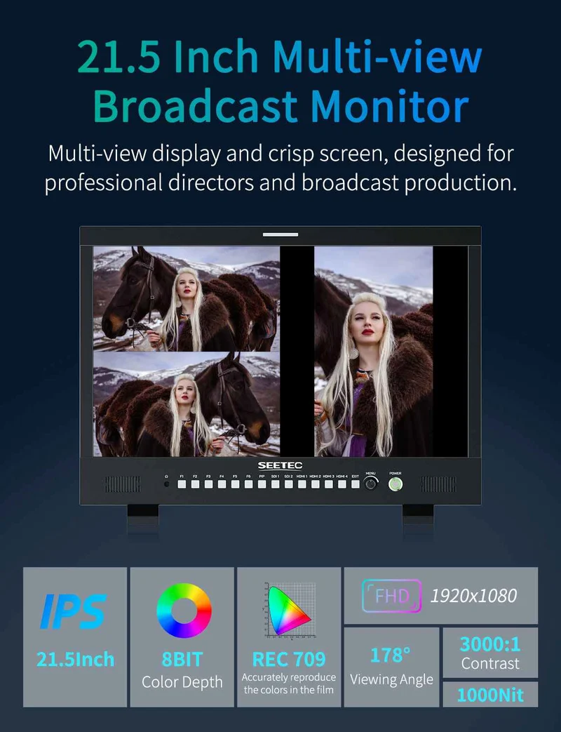SEETEC M215S 21.5" 1000nit Multi View Broadcast Director Monitor 1920x1080 IPS 3G SDI HDMI 2.0 GPI-Steuerung