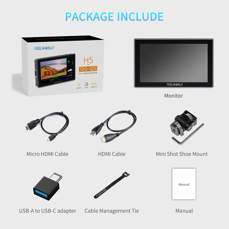 FEELWORLD H5 5.5 Zoll 1200nit 12G SDI HDMI 2.0 DSLR-Kamera-Feldmonitor-Touchscreen