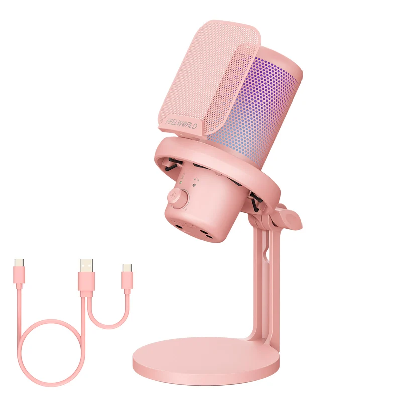 FEELWORLD VM1 Pink Gaming-PC USB-Kondensatormikrofon mit Tischständer
