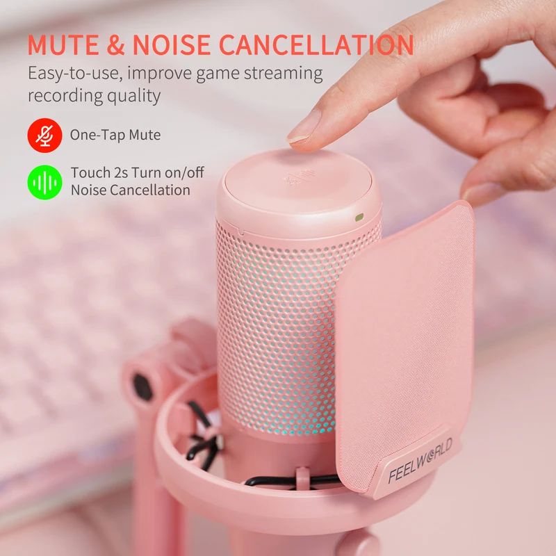 FEELWORLD VM1 Pink Gaming-PC USB-Kondensatormikrofon mit Tischständer