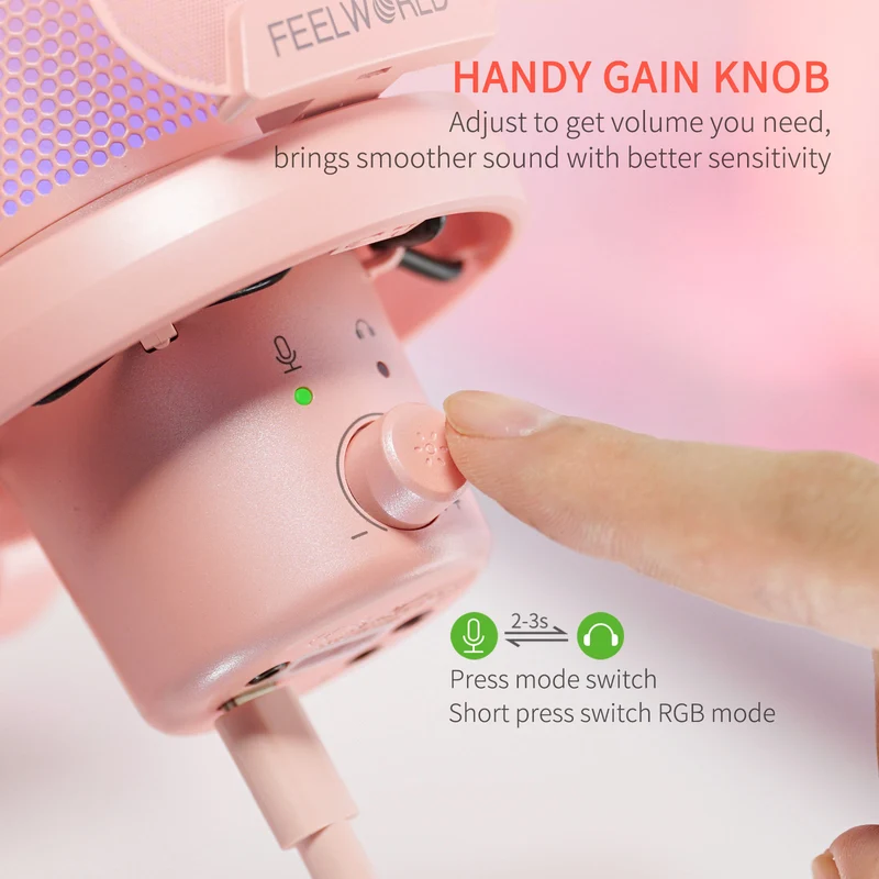 FEELWORLD VM1 Pink Gaming-PC USB-Kondensatormikrofon mit Tischständer