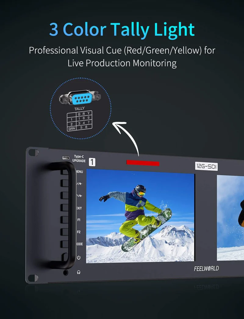 FEELWORLD FRM701G Dual 7 Zoll 3HE Rackmount-Monitor 12G-SDI 4K HDMI 1920x1200 IPS