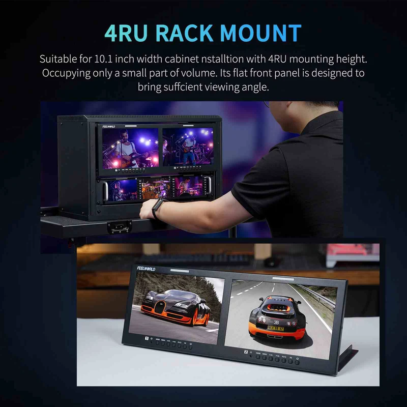 FEELWORLD D101 PLUS Dual 10.1 Zoll 4HE Rackmount Broadcast-Monitor 4K HDMI 3G SDI 1920x1200IPS