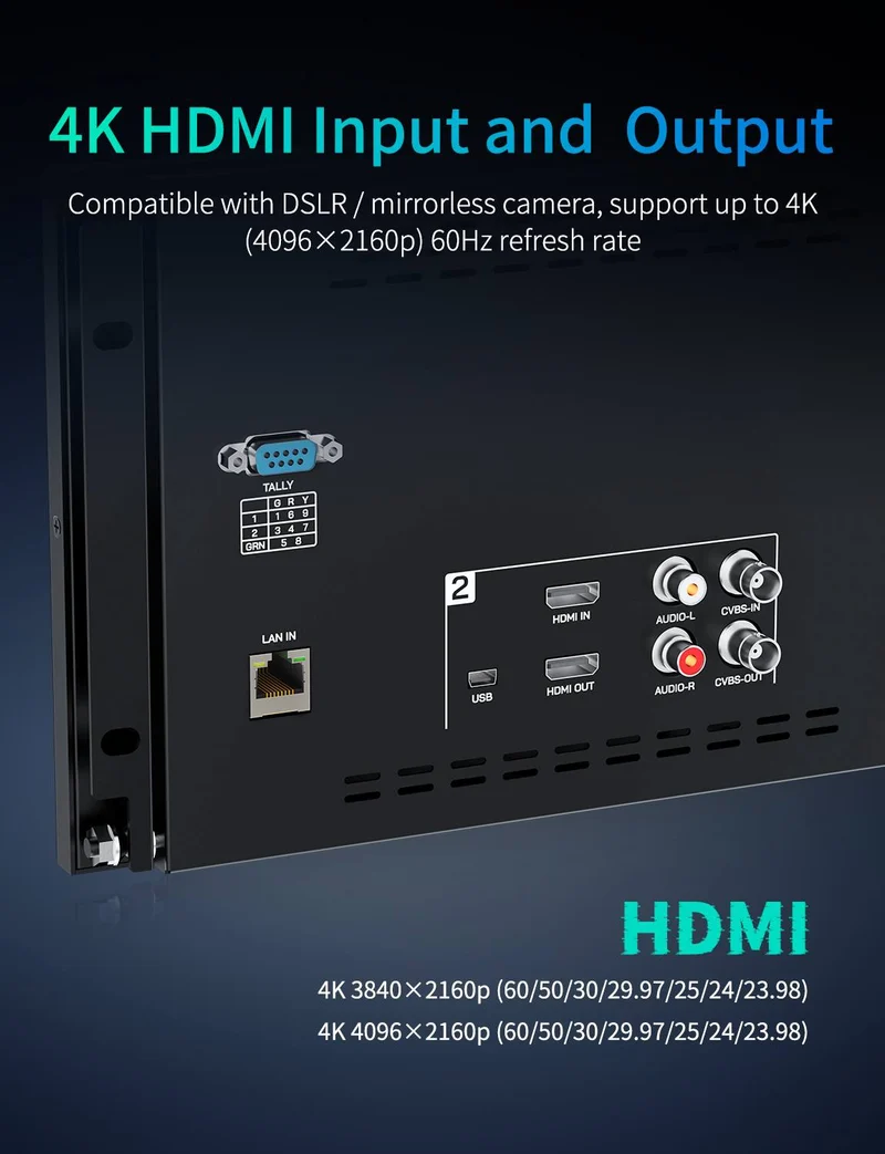 FEELWORLD D101 PLUS-H Dual 10.1 Zoll 4HE Rackmount Broadcast-Monitor 4K HDMI CVBS 1920x1200IPS