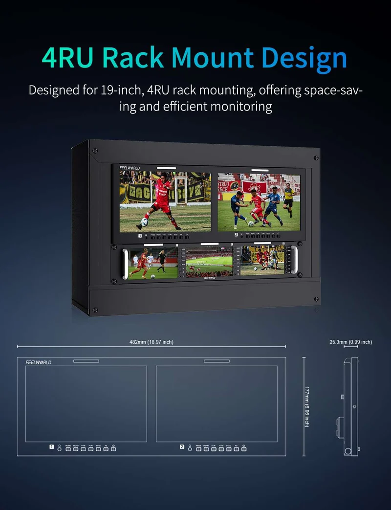 FEELWORLD D101 PLUS-H Dual 10.1 Zoll 4HE Rackmount Broadcast-Monitor 4K HDMI CVBS 1920x1200IPS