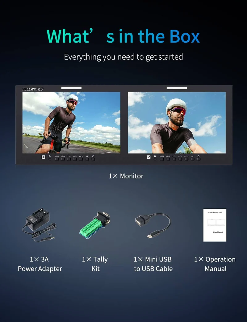 FEELWORLD D101 PLUS-H Dual 10.1 Zoll 4HE Rackmount Broadcast-Monitor 4K HDMI CVBS 1920x1200IPS