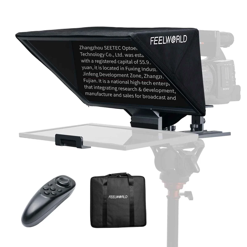 Der faltbare 16-Zoll-Teleprompter FEELWORLD TP16 unterstützt horizontale und vertikale Eingabeaufforderungen für Tablets mit bis zu 16 Zoll
