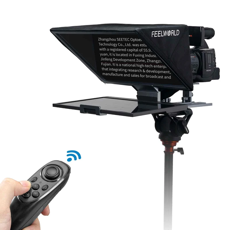Der faltbare 16-Zoll-Teleprompter FEELWORLD TP16 unterstützt horizontale und vertikale Eingabeaufforderungen für Tablets mit bis zu 16 Zoll