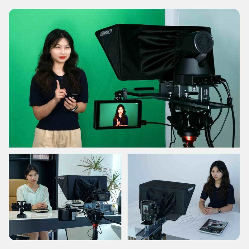 Der faltbare 16-Zoll-Teleprompter FEELWORLD TP16 unterstützt horizontale und vertikale Eingabeaufforderungen für Tablets mit bis zu 16 Zoll
