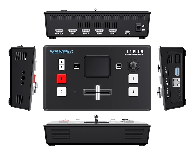 FEELWORLD L1 PLUS Multikamera-Videomischer-Umschalter 2" Touch-PTZ-Steuerung 4K-Eingang Live-Streaming