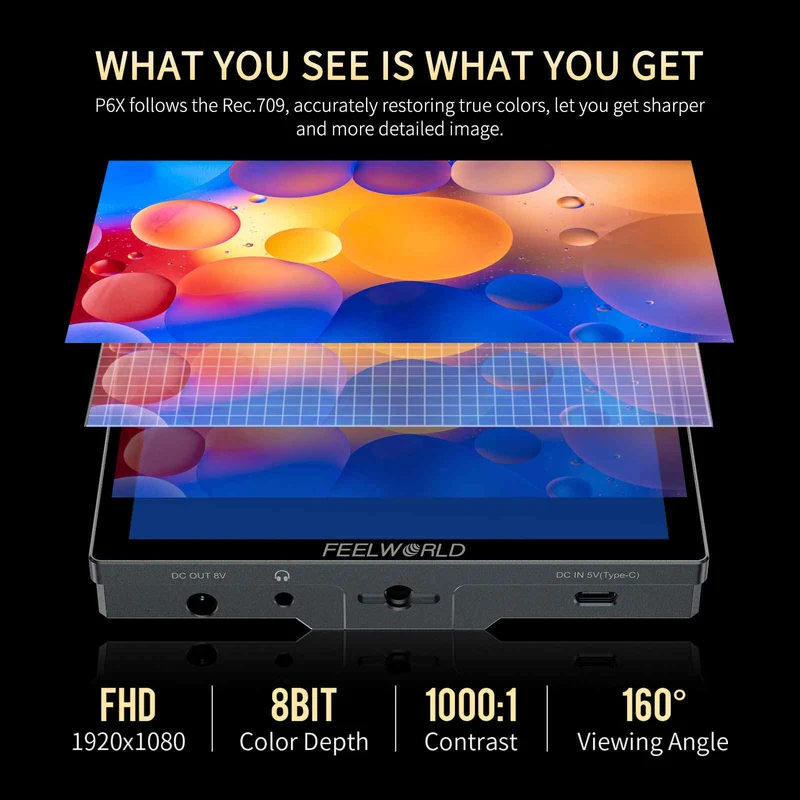 FEELWORLD P6X 5.5 Zoll 1000nit Aluminium DSLR Kamera Feldmonitor Touchscreen 4K HDMI Leicht