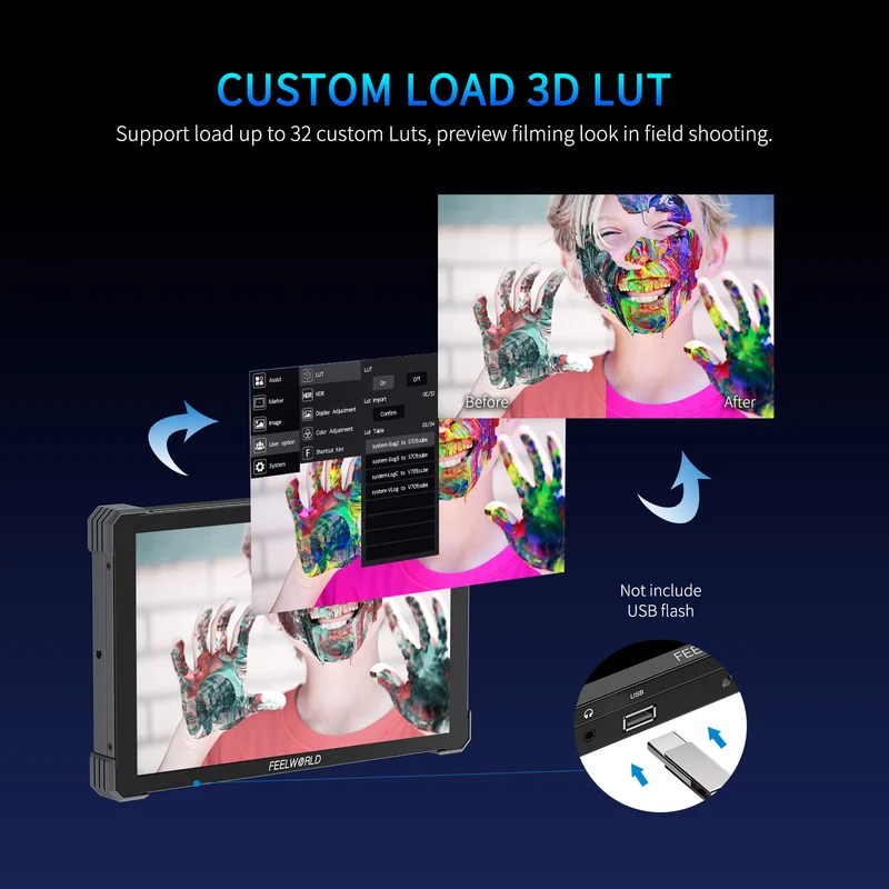 FEELWORLD T10 10.1 Zoll 500nit Aluminium DSLR Kamera Feldmonitor Externes Installations- und Stromversorgungskit