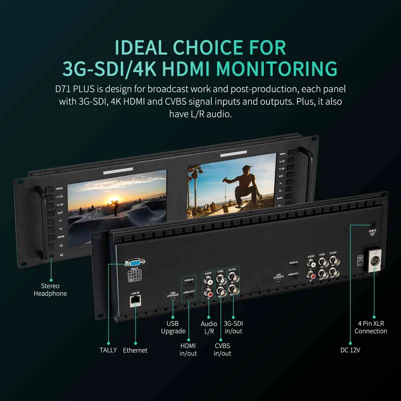 FEELWORLD D71 PLUS 7 Zoll 3RU HDMI SDI Rackmount-Monitor mit Wellenform und LUT
