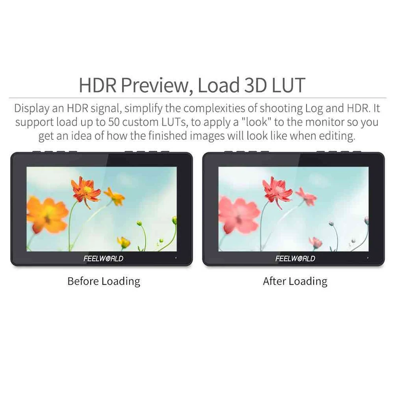FEELWORLD LUT7S PRO 7-Zoll-DSLR-Kamera-Feldmonitor mit 2200 Nits 3D-LUT Touch 4K HDMI 3G-SDI F970-Kit